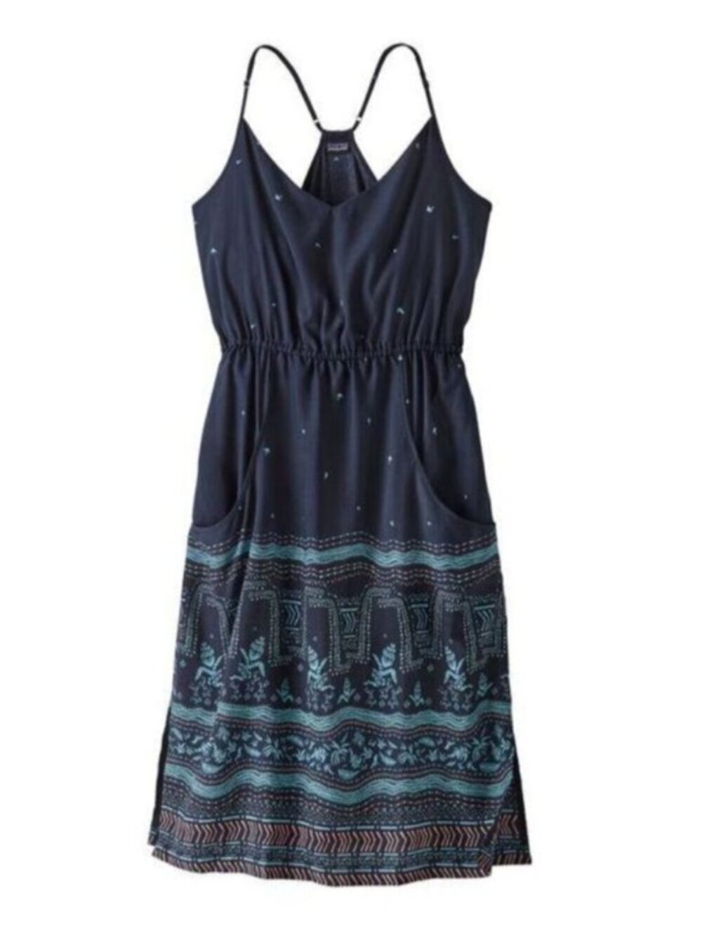 Patagonia Lost Wildflower Dress Navy Blue Tencel Midi Sun Dress M Travel